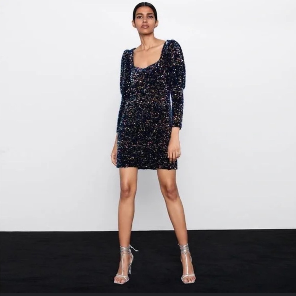 Zara Black and Gold Sequin Bodycon Dress Cocktail